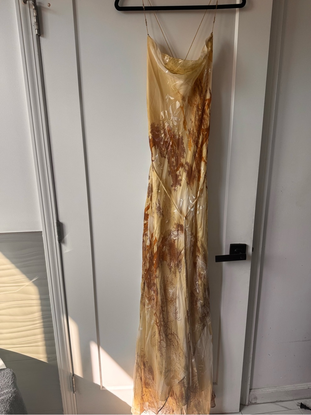 Laundry By Shelli Segal Pale Yellow and Brown Cowl Dress vintage early 2000s